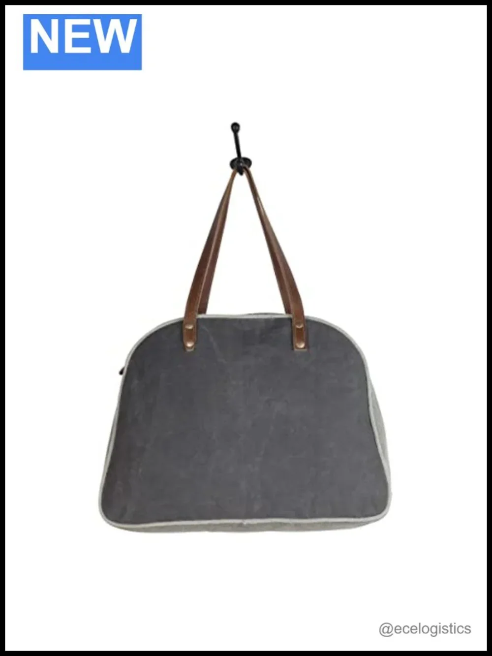 Myra Upcycled Canvas Leather Tote Bag with Zipper